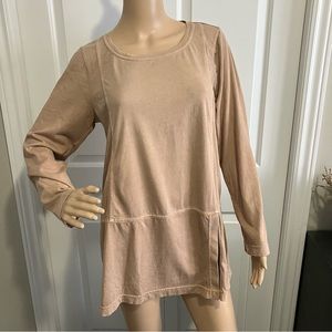 PureJill | Organic cotton taupe long sleeve oversized top
